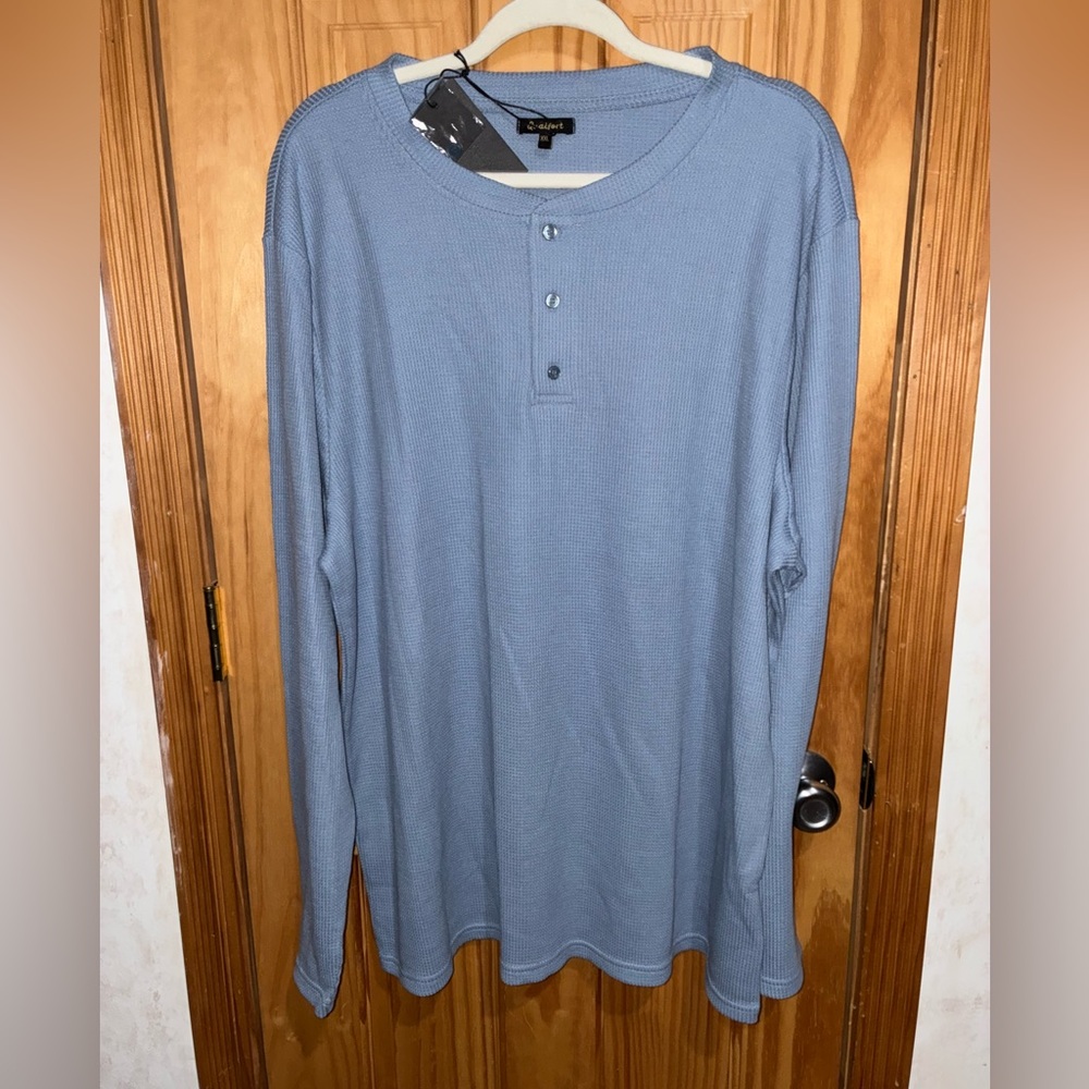 QUALFORT XXL Henley Men’s Long Sleeve Shirt Cotton Blend Mens Pullover Top